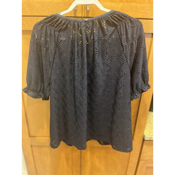 Tag Tops - Ann Taylor Factory XL Blue Eyelet Smocked Puff Sleeve Top XL New With Tag